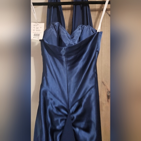 DAVIDS BRIDAL Charmeuse Chiffon Illusion Halter Dress in Blue. Size 2 NWT - Picture 9 of 15